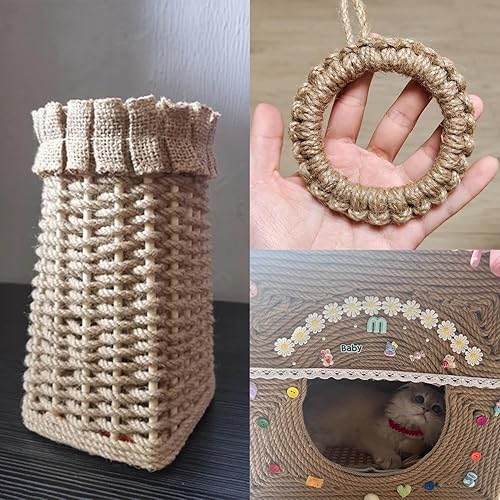 Miniatura 6 de Cuerda de yute de 0.157 in, cuerda trenzada de yute de 164 pies, cuerda de cuerda gruesa y resistente para obras de arte de bricolaje, agrupación,