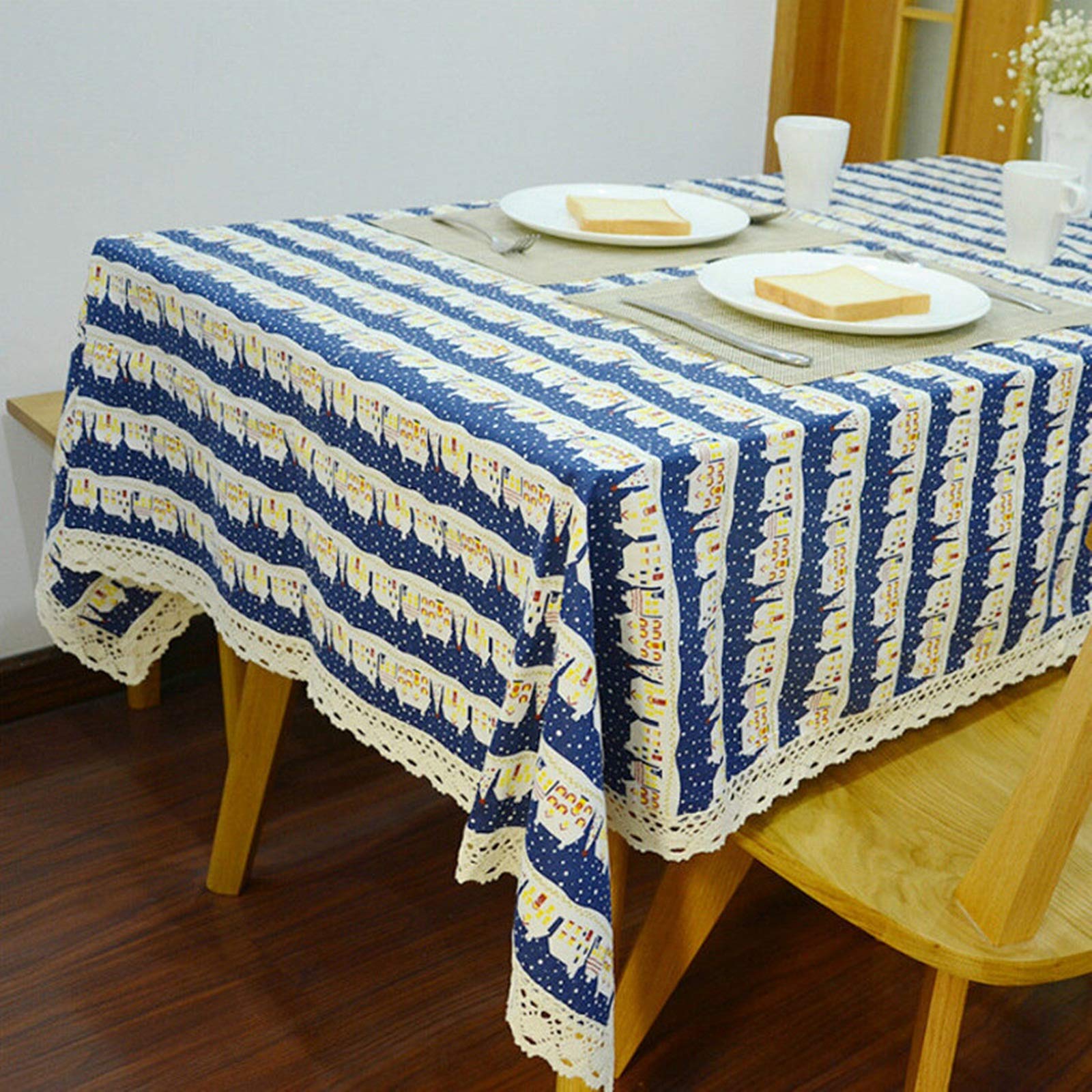 Nappe de pique-nique en coton bleu pour vos déjeuners sur l'herbe et fêtes de Noël