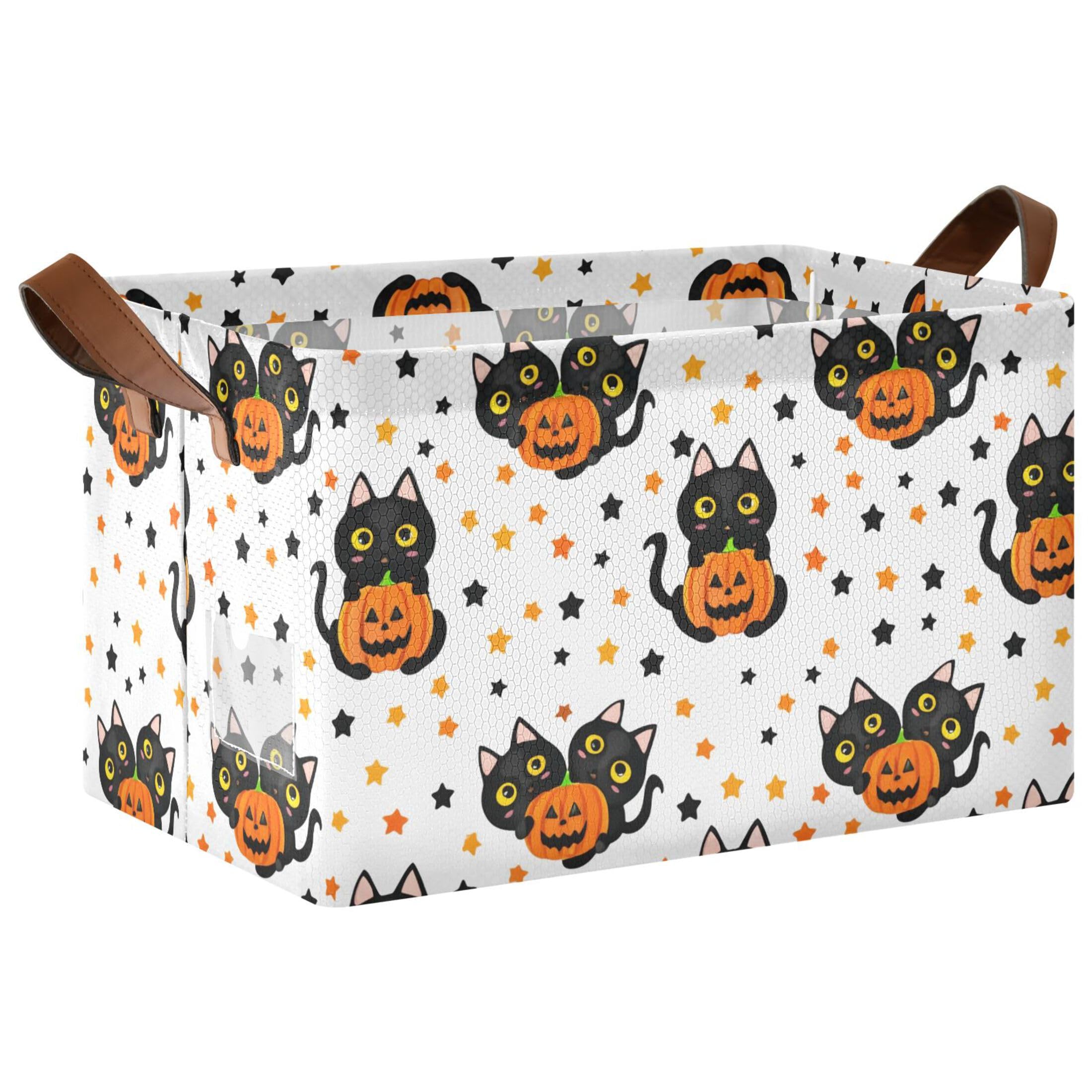 Kutsu Cats Holding Pumpkins Foldable Storage Basket Collapsible Bin With Handles For Shelves