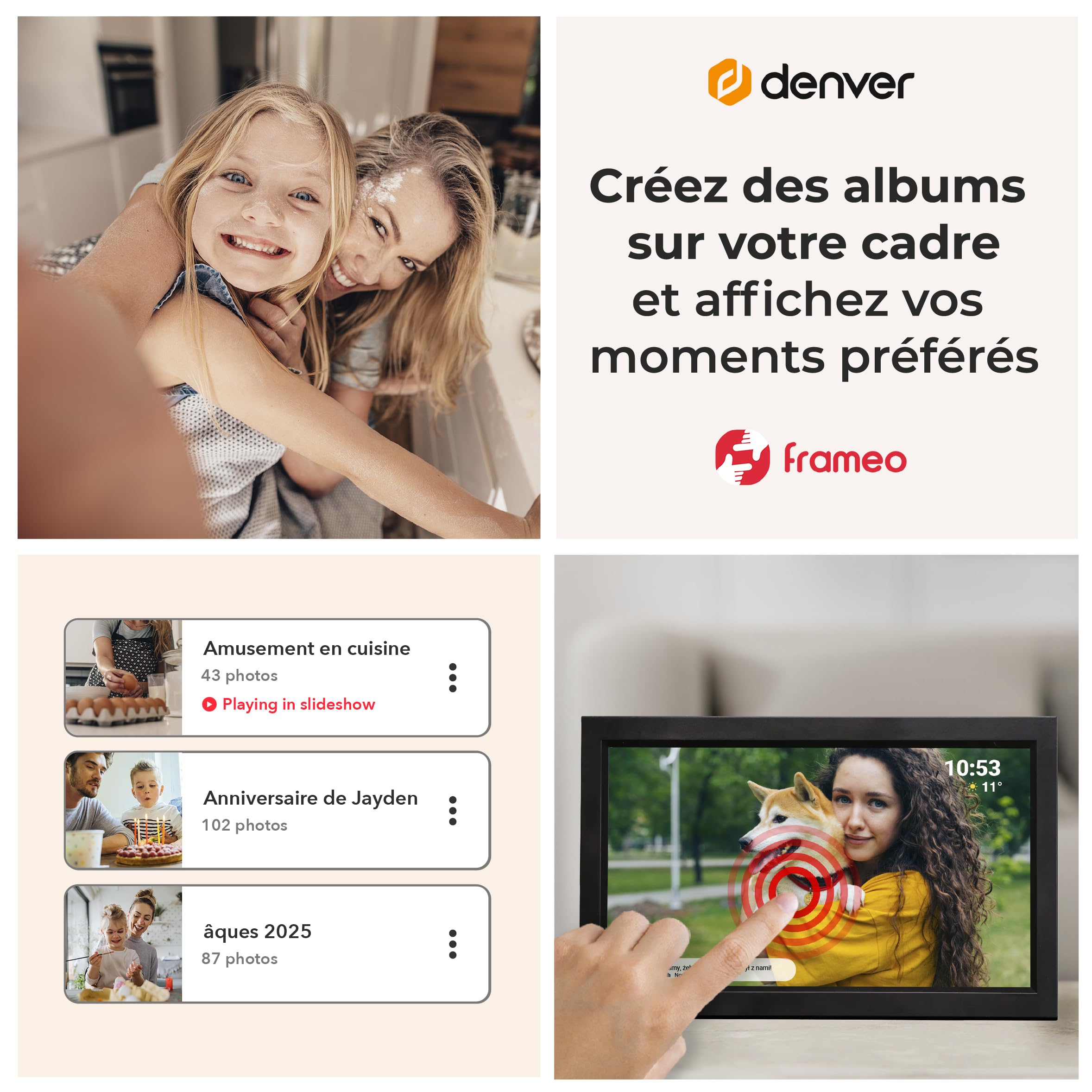 Denver PFF-1503B Cadre Photo numérique Wi-FI FRAMEO 15,6 Pouces Full HD, écran Tactile IPS 1920 x 1080, mémoire 16 Go, Finition Noire