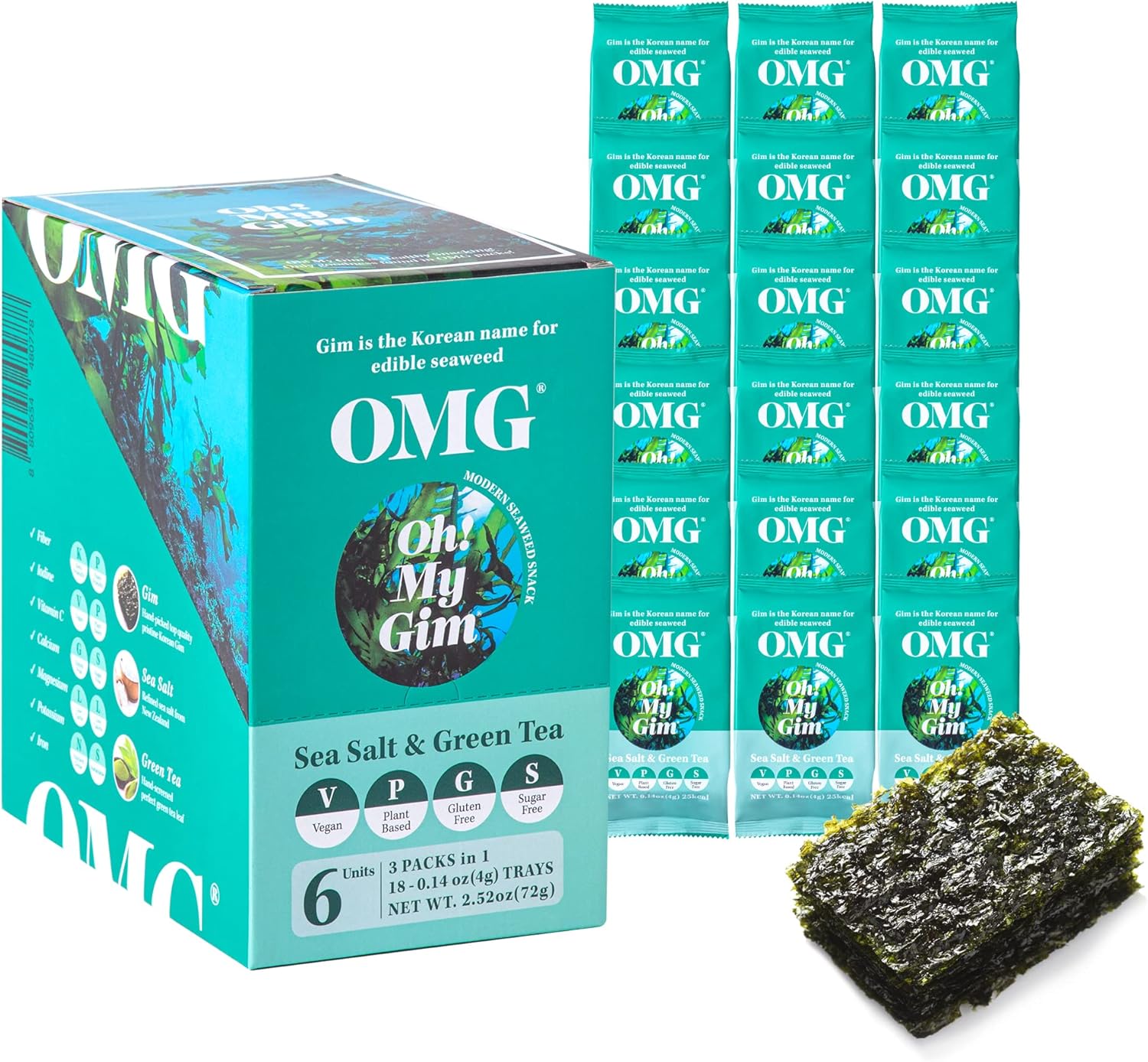 [18 Pack] Oh! MyGim Snack Crujiente De Algas, Alga nori tostada