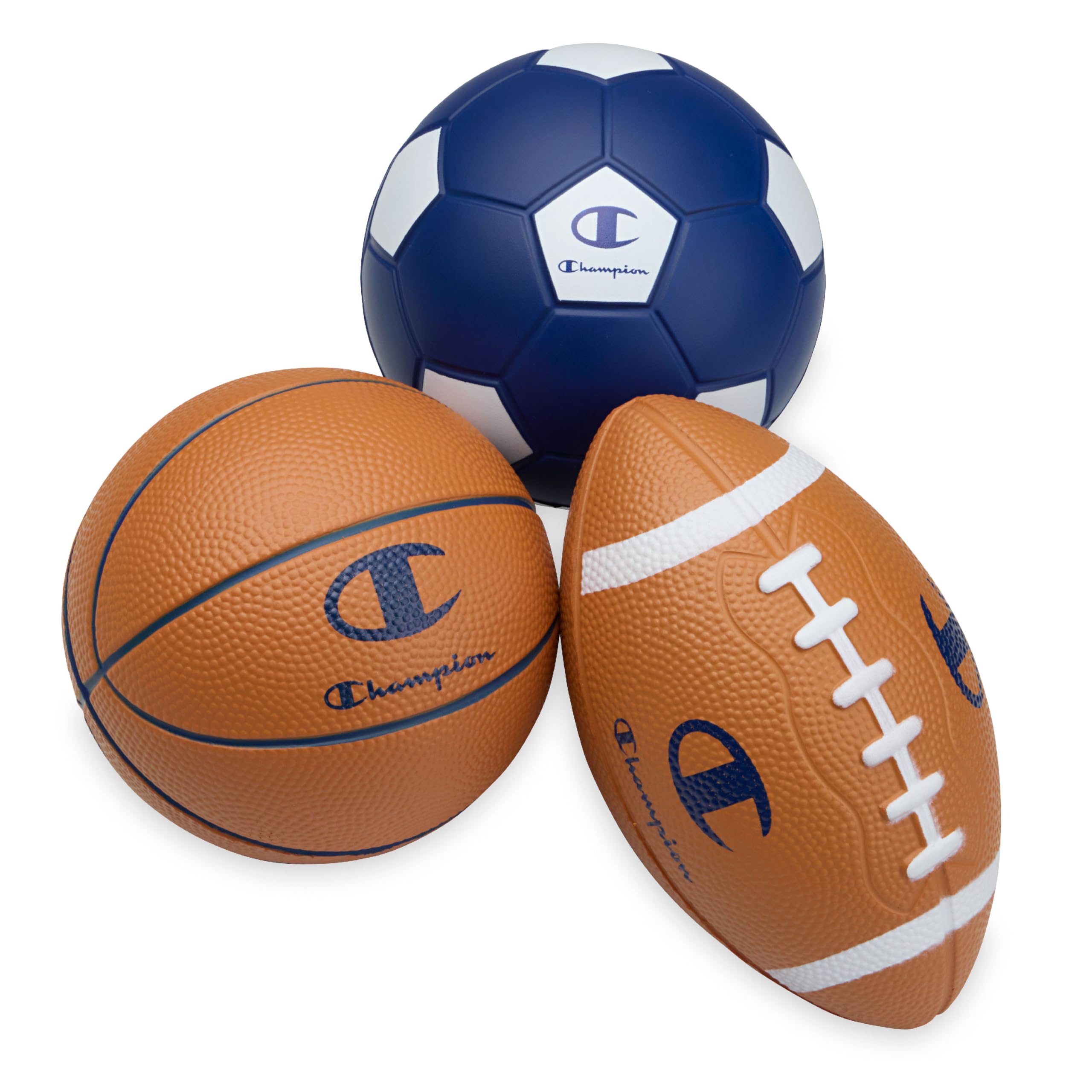 Champion Multi-Sport-Schaumstoffball-Set für Kinder (3er-Pack), weicher PU, Mini-Fußball, Basketball und Fußball, mit robuster Schaumstoffkonstruktion, sicher für Hinterhof, Spielplatz, Schule und