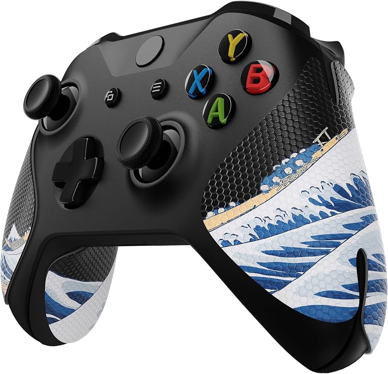 eXtremeRate The Great Wave Off Kanagawa Anti-Skid Sweat-Absorbent Controller Grip for Xbox One S & X, Professional Textured Soft Rubber Pads Handle Grips