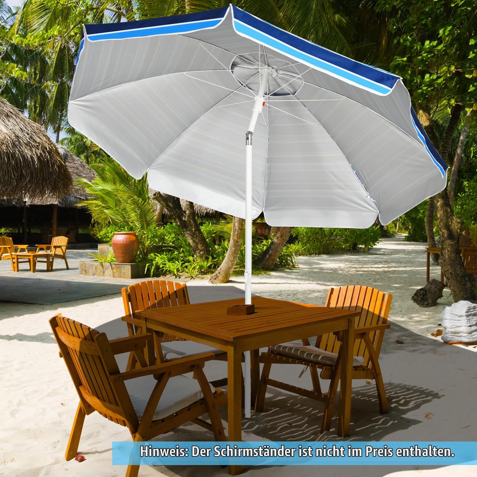 KOMFOTTEU Sonnenschirm 200 cm, Strandschirm mit Becherhalter & Tragetasche, beidseitig um 30° knickbar, Balkonschirm mit Sonnenschutz klappbar, Gartenschirm für Pool, Strand, Terrasse