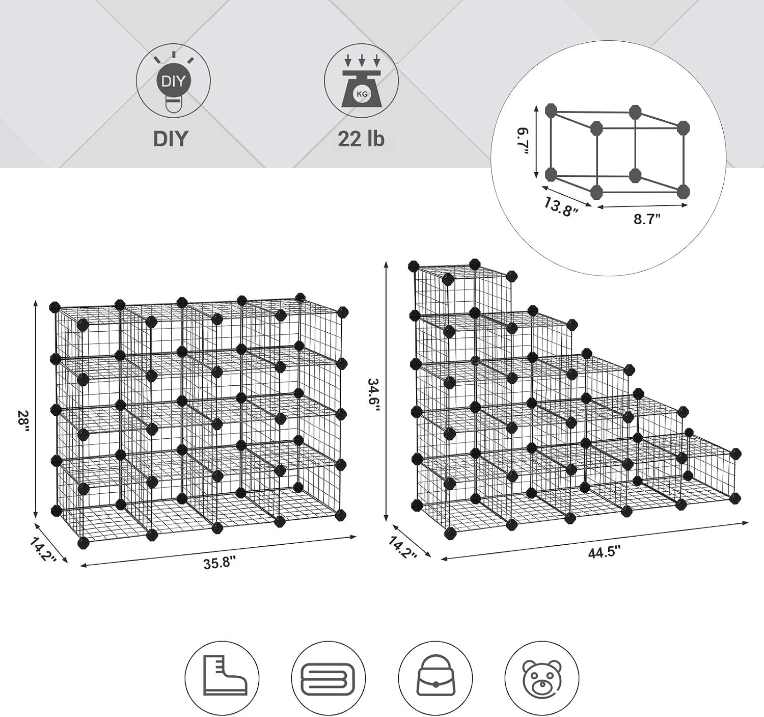 SONGMICS 5-Tier Shoe Rack, Space-Saving 15-Pair Metal Shoe Organizer Units, Modular Cube Storage, Ideal for Entryway Hallway Bathroom Living Room, 35.8 L x 14.2 W x 28 H Inches, Black ULPI44HS
