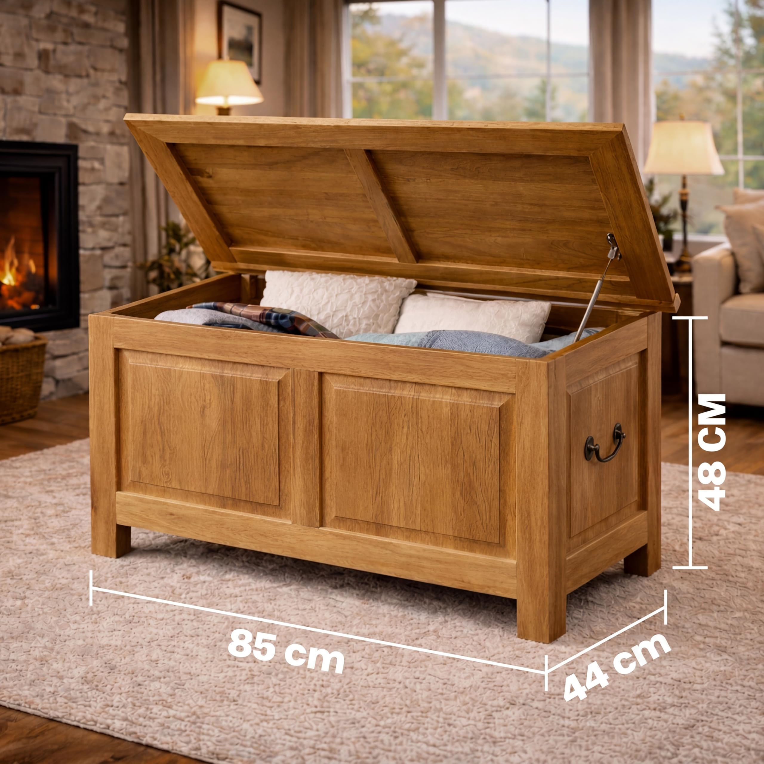 CASARIA® Baúl de Madera Grande, 103L Banco Almacenaje, Carga 160Kg, Acacia, Arcones Pasillo Salón Dormitorio, Estilo Colonial Campo Rústico, Cofre, Versátil, 85x44x48cm, Estable