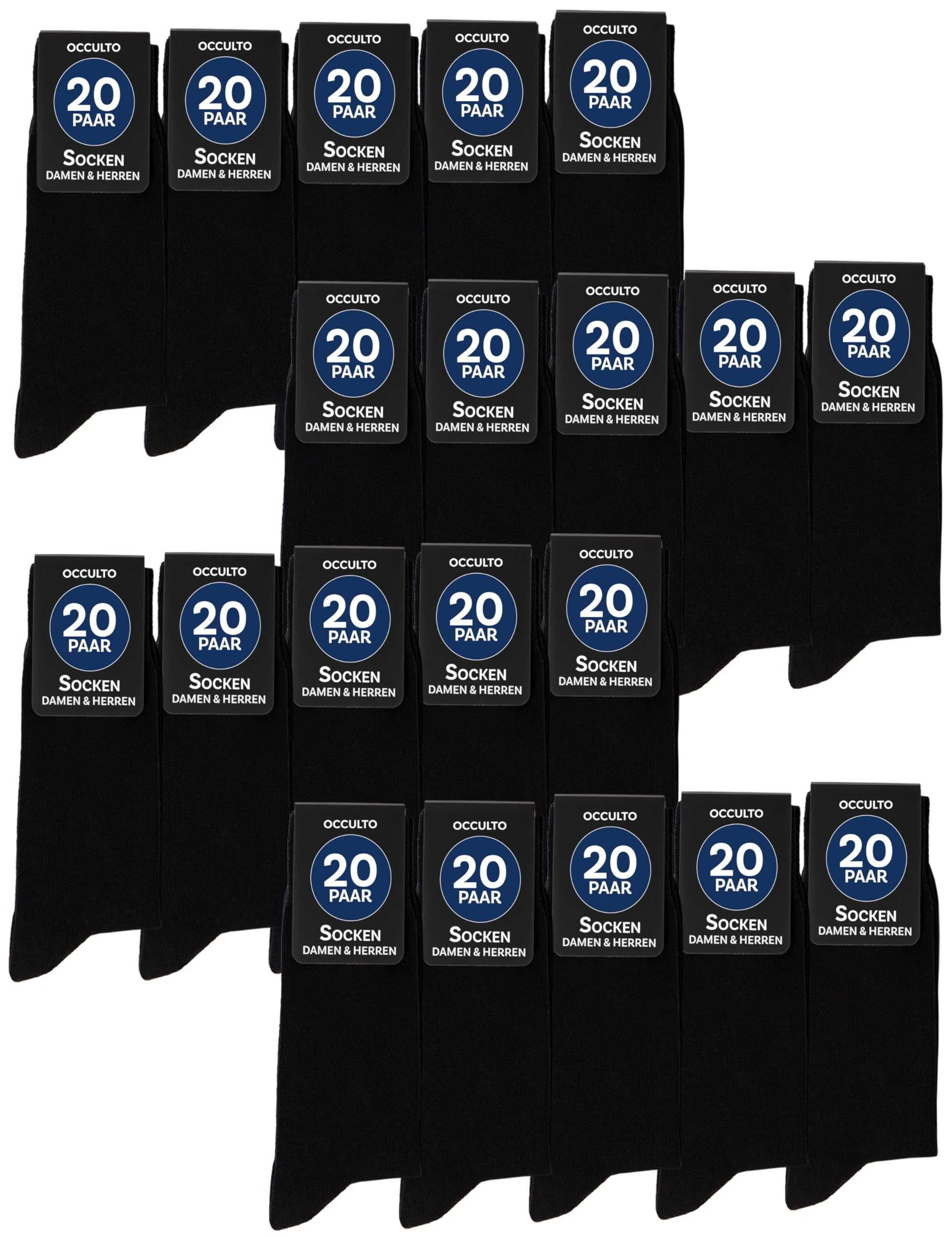 Occulto Herren & Damen Schwarze Socken 10er Pack, 20er Pack, 30er Pack (Modell: Hermann)