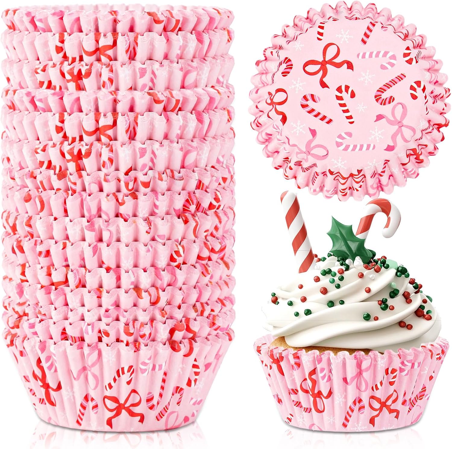 FYSUIMU 300Pcs Christmas Cupcake Liners Xmas Pink Nutcracker Paper Baking Cups Standard Muffin Cupcake Wrappers for Holiday Party Supplies Table Decor