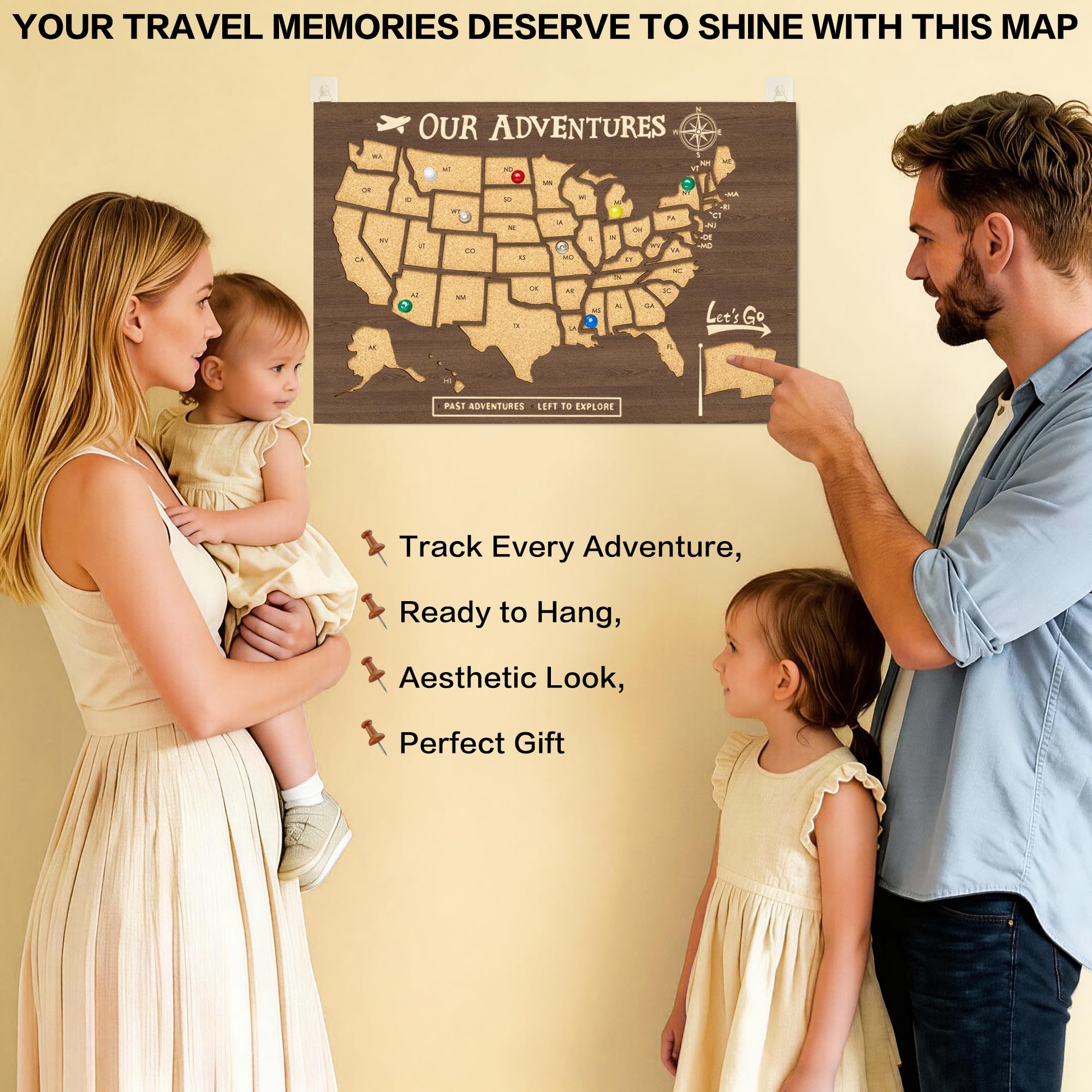 Tablero de corcho con mapa de Estados Unidos, decoración de pared para el aula, rastreador de mapas de Estados Unidos para viajes, mapas de Estados Unidos para viajes, mapas de viaje de Estados Unidos