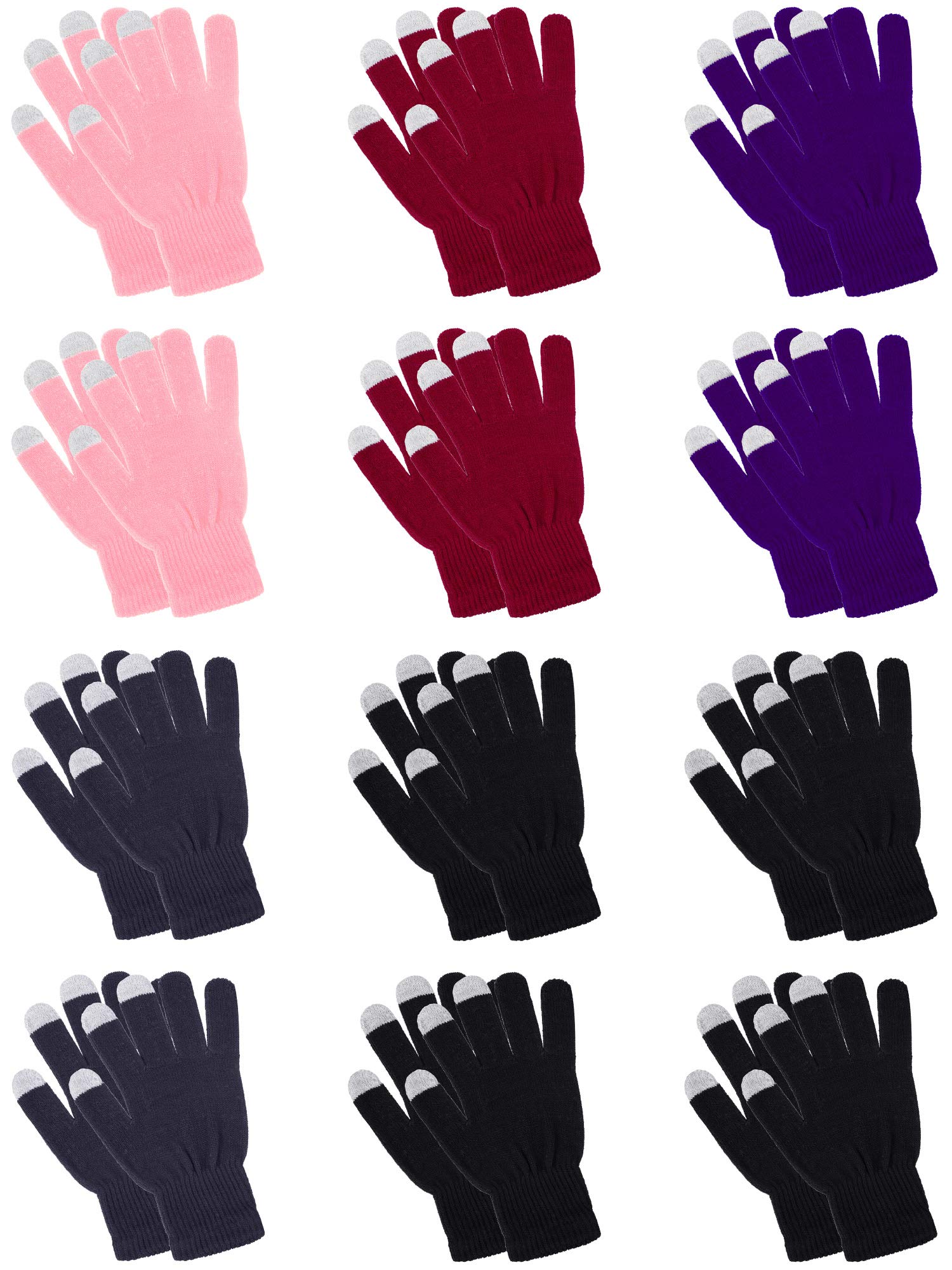 Pangda 12 Pairs Winter Touch Screen Gloves for Men Women Stretch Knitted Texting Gloves Warm Windproof Solid Color