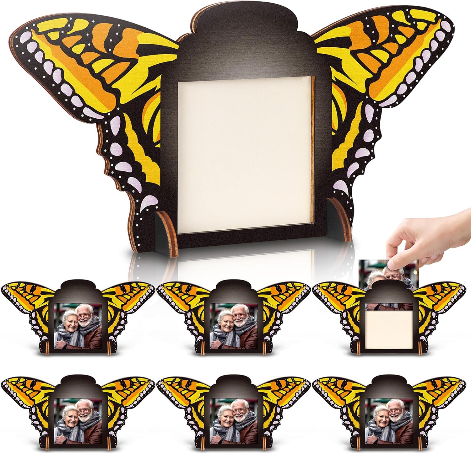 Youyole 6 Pcs Día De Los Muertos Photo Frame 7.5 x 7.3 Day of The Dead Wooden Picture Frame Mexican Butterfly Tabletop Display Hanging Wall Decor Vertical or Horizontal for Halloween Altar Ofrenda - Image 6