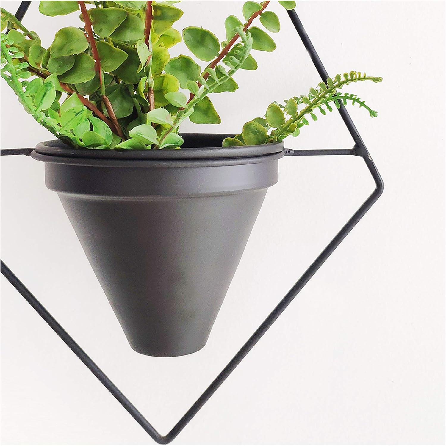 RISEON Set of 2 Boho Metal Plant Hanger,Metal Round Hanging Planter, Modern Planter, Mid Century Plant Holder, Minimalist Planter for Indoor Outdoor Home Wedding Decor (Black)