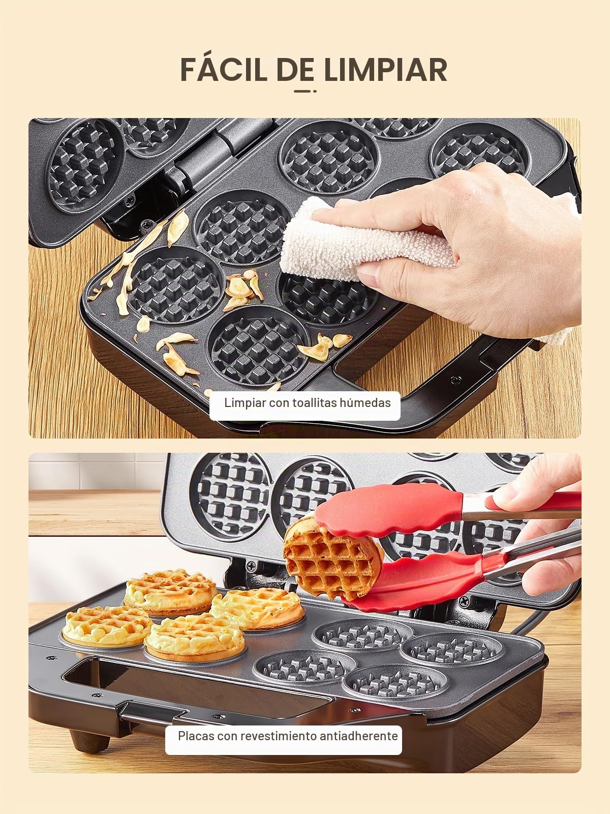 Gofrera Reemix – Mini gofrera para 8 gofres de 4,8 cm, diseño compacto con superficie antiadherente, fácil de usar, calentamiento rápido, ideal para desayunos y meriendas, color negro