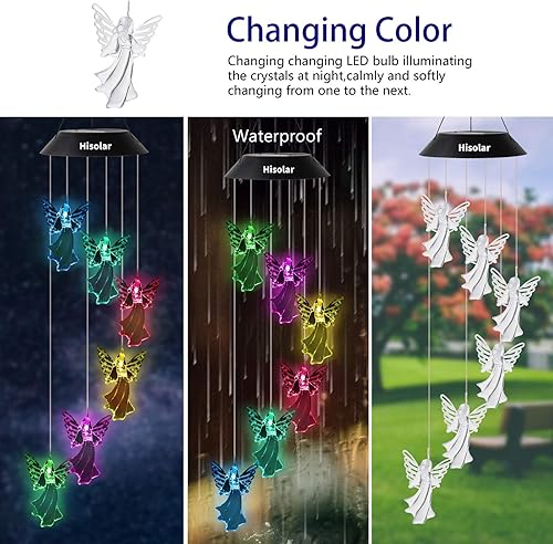 Miniatura 3 de HiSolar Campanillas de viento solares de ángel que cambian de color solar, impermeables, LED, funciona con energía solar, para decoración del hogar,