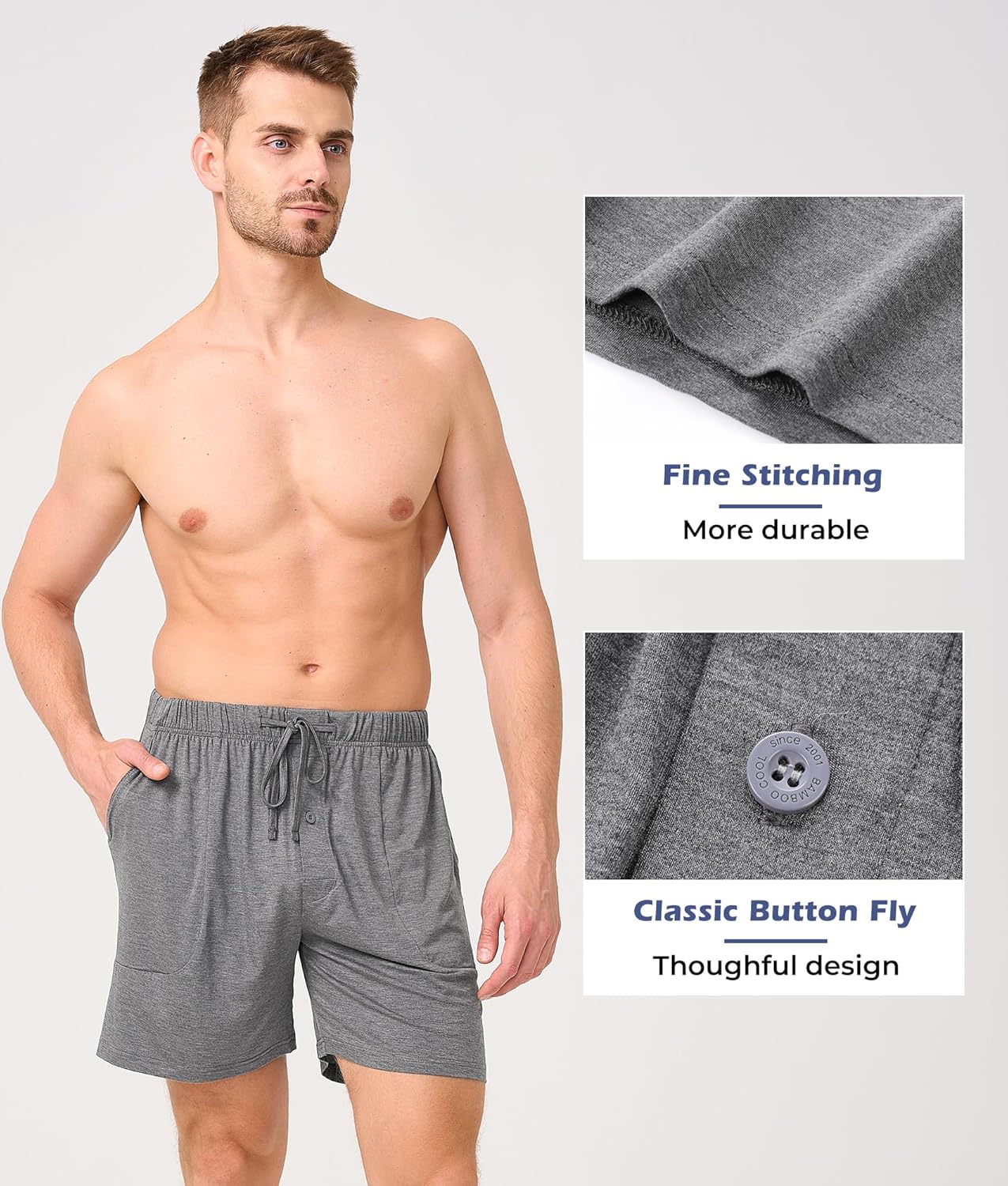 BAMBOO COOL Men's Pajama Pants Cooling Lounge Sleep Short Bottoms Soft Comfy Summer Pj Shorts Sleepwear Pajamas with Pockets - Image 3