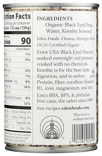 Miniatura 2 de Eden Guisantes negros orgánicos, lata de 15 onzas, sin sal, sin OMG, sin gluten, vegano, kosher, cultivado en Estados Unidos, para calentar y