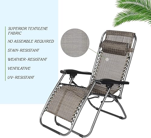 Miniatura 10 de Livebest Juego de 2 sillas ajustables de gravedad cero, Textilene plegable para exteriores con almohada extraíble, reclinables portátiles y livianas