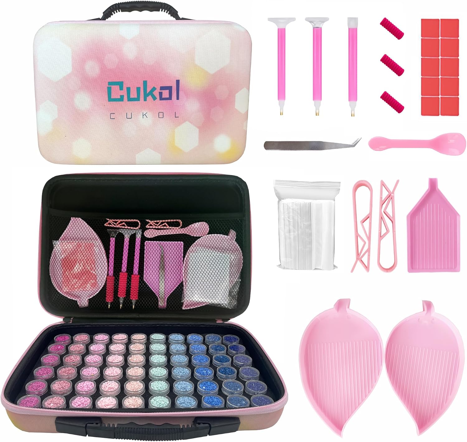 Diamond Painting Storage - Large Capacity Organizer Case with Dividers, Portable Diamond Art Accessories Containers for 5D Drills Beads & Tools (60 Slots)