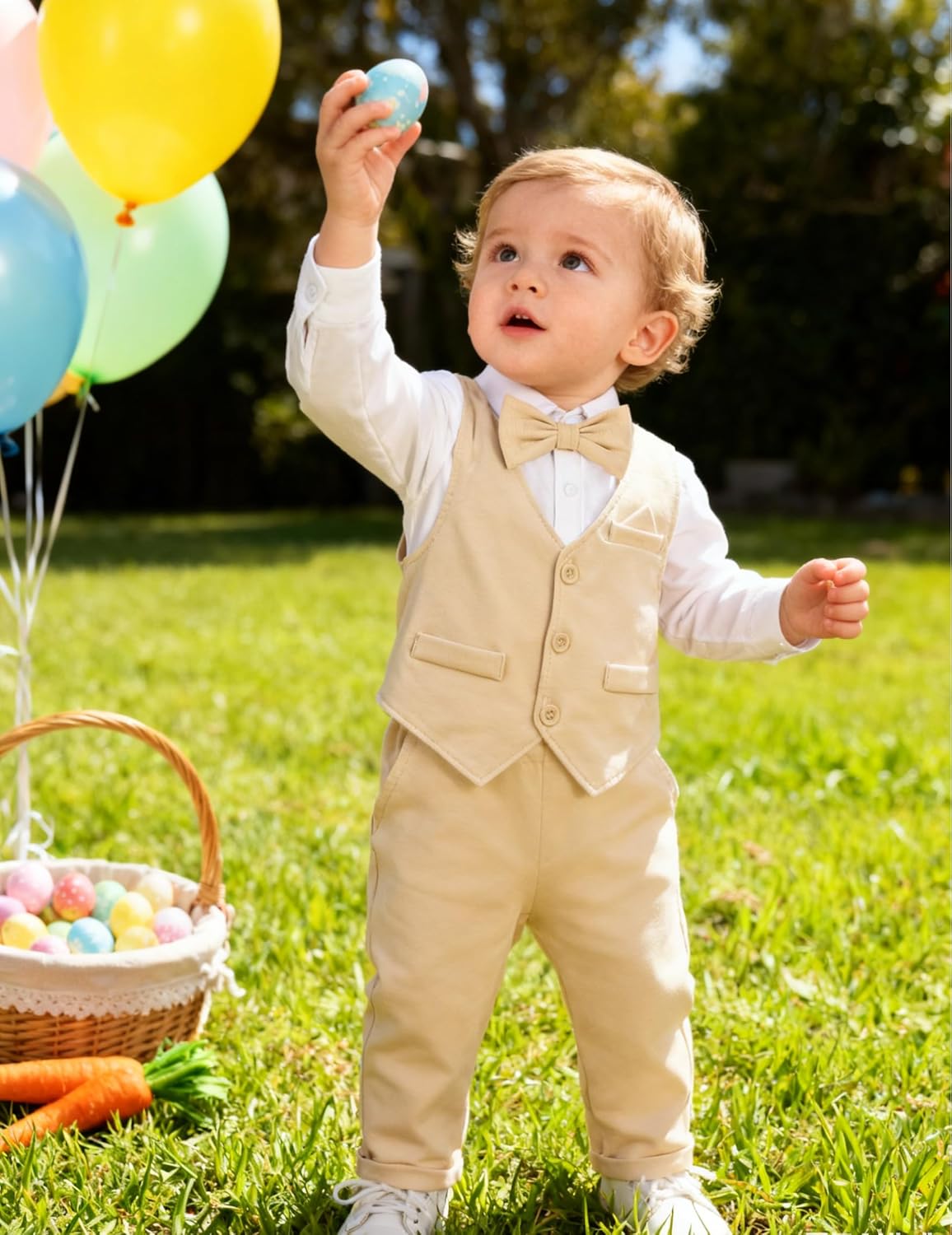 A&J DESIGN Baby Boy Suits Clothes Infant Toddler Formal Gentleman Outfits, Dress Shirt + Vest + Bow Tie + Pants Wedding Set - Image 3