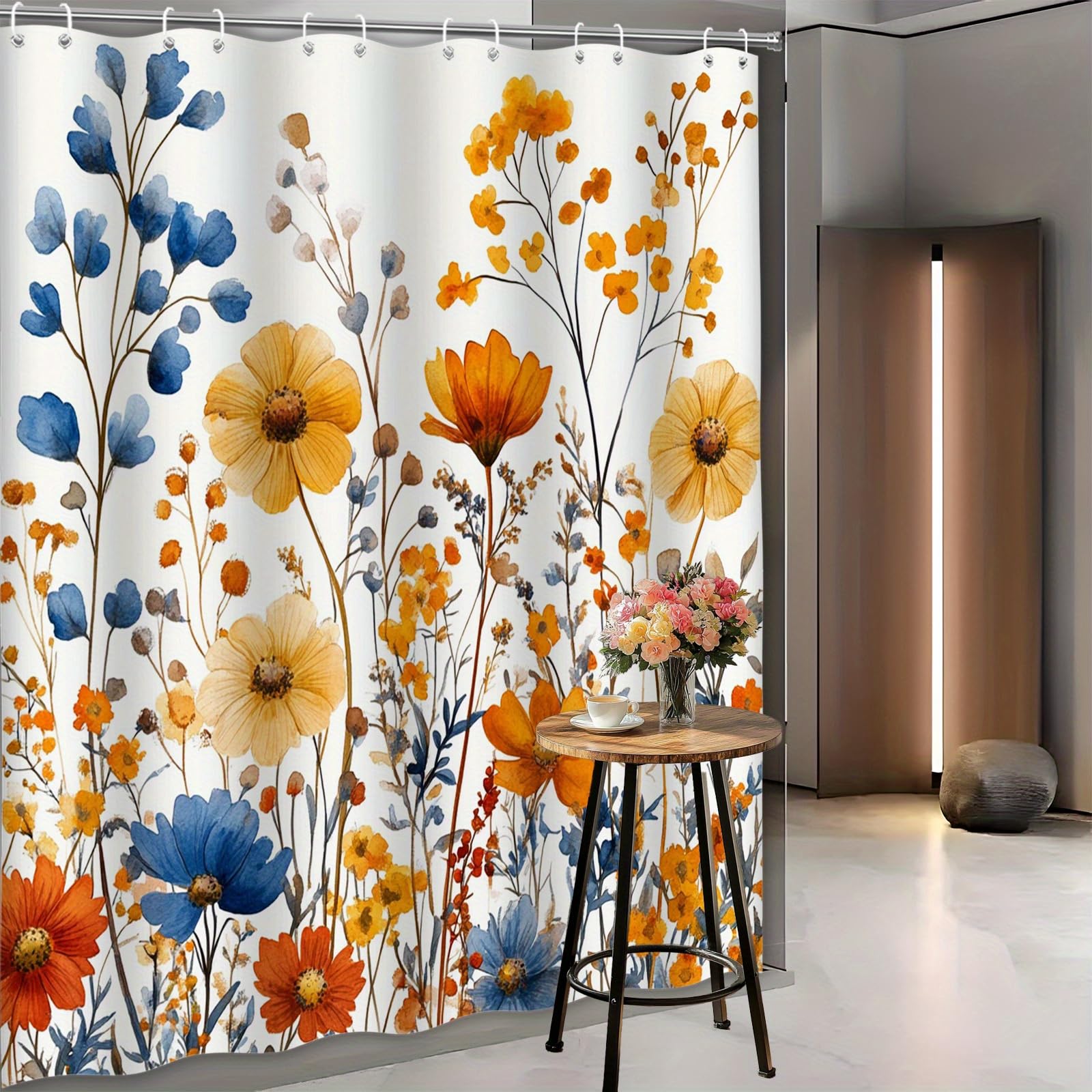 Rideau de douche lavable en machine à motif floral aquarelle imperméable