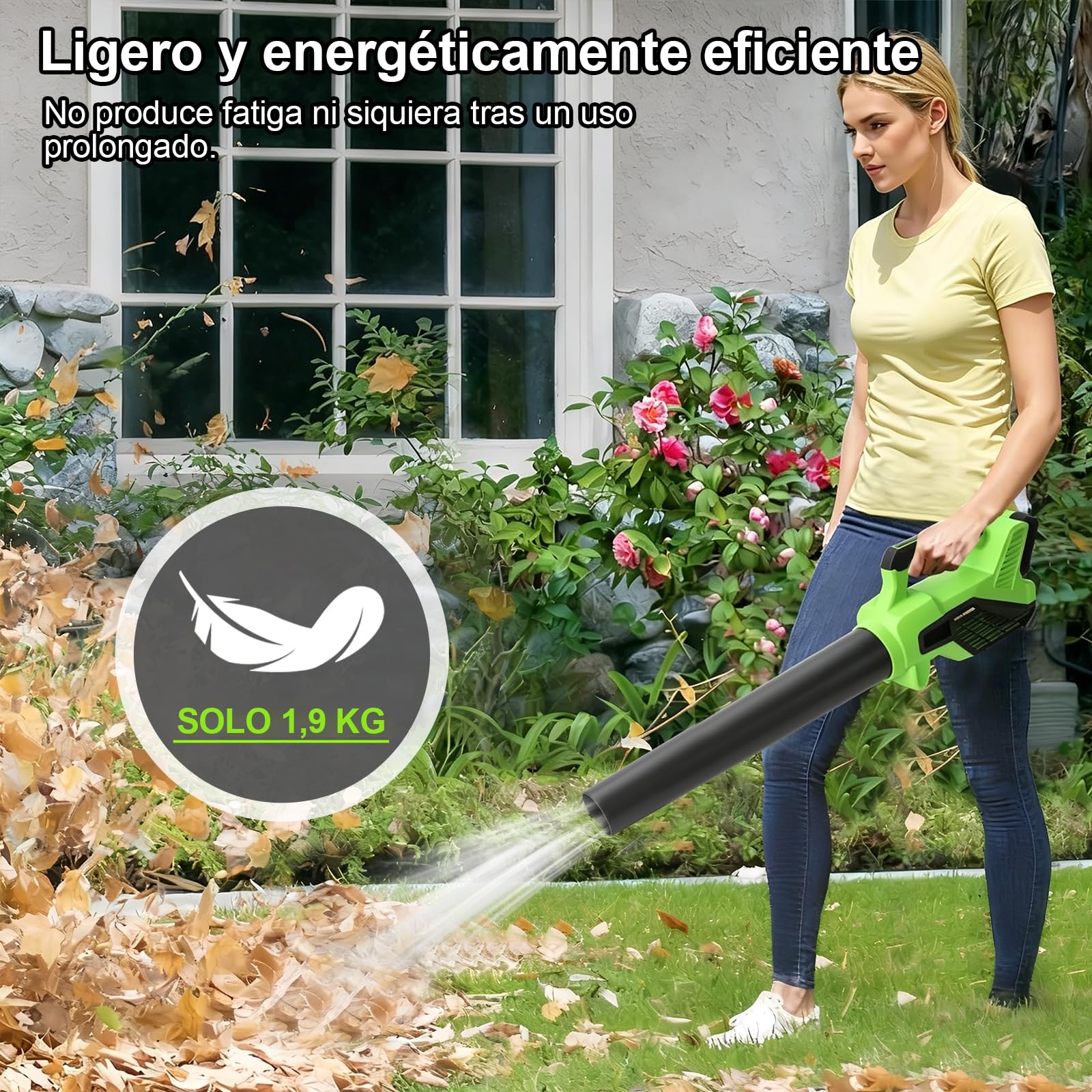 Soplador de Hojas, Soplador Batería 21V con 2 Baterías de 3,0 Ah y Cargador, 257 km/h, 6 Ajustes de Velocidad, Motor Sin Escobillas, para Cuidado del Jardín, Hojas, Polvo y Nieve