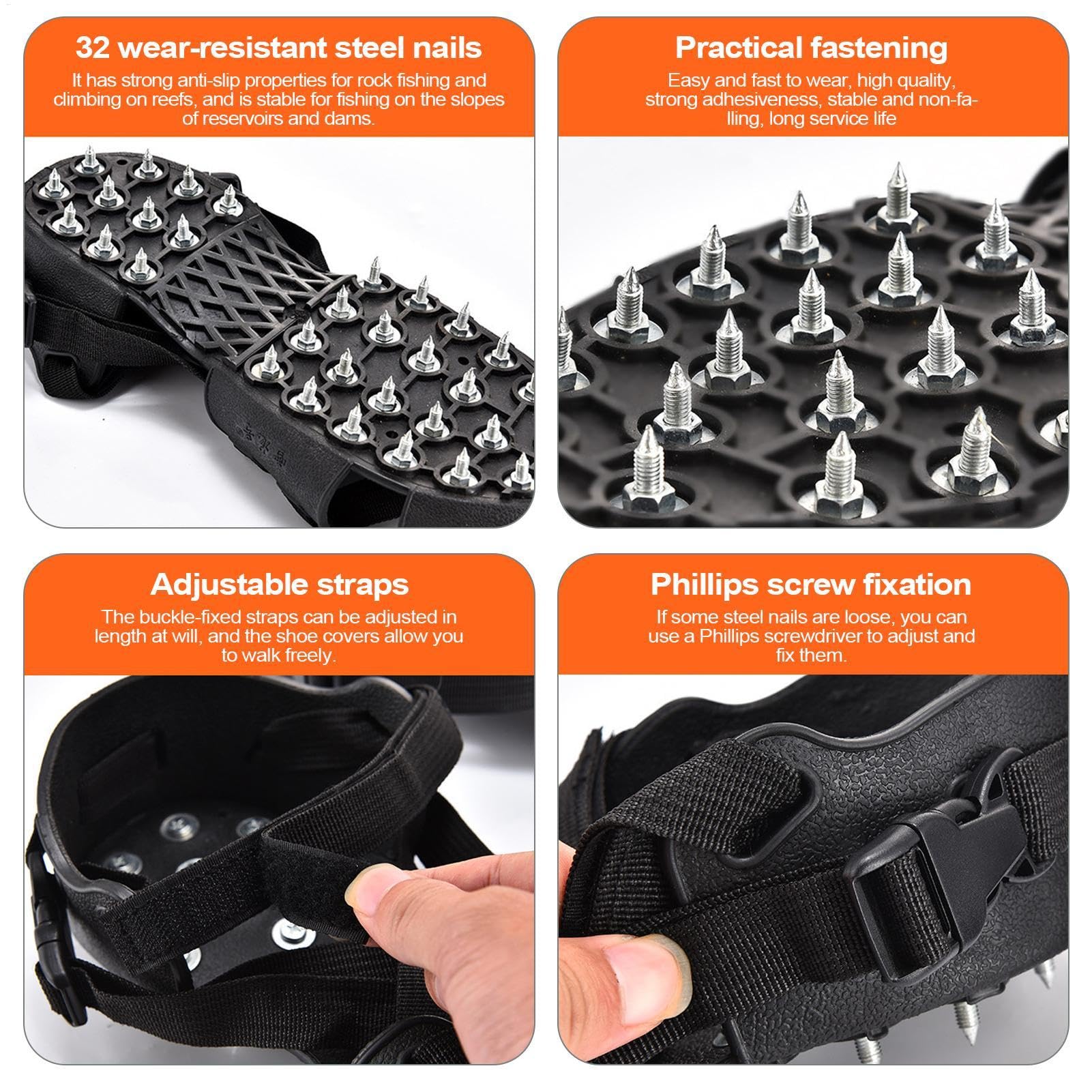 Crampons pour bottes de randonnée 32 Pointes Antidérapantes | Traction Agressive Neige Glace Pour marche, escalade, pêche, alpinisme, course neige, hommes femmes jeunes, bottes