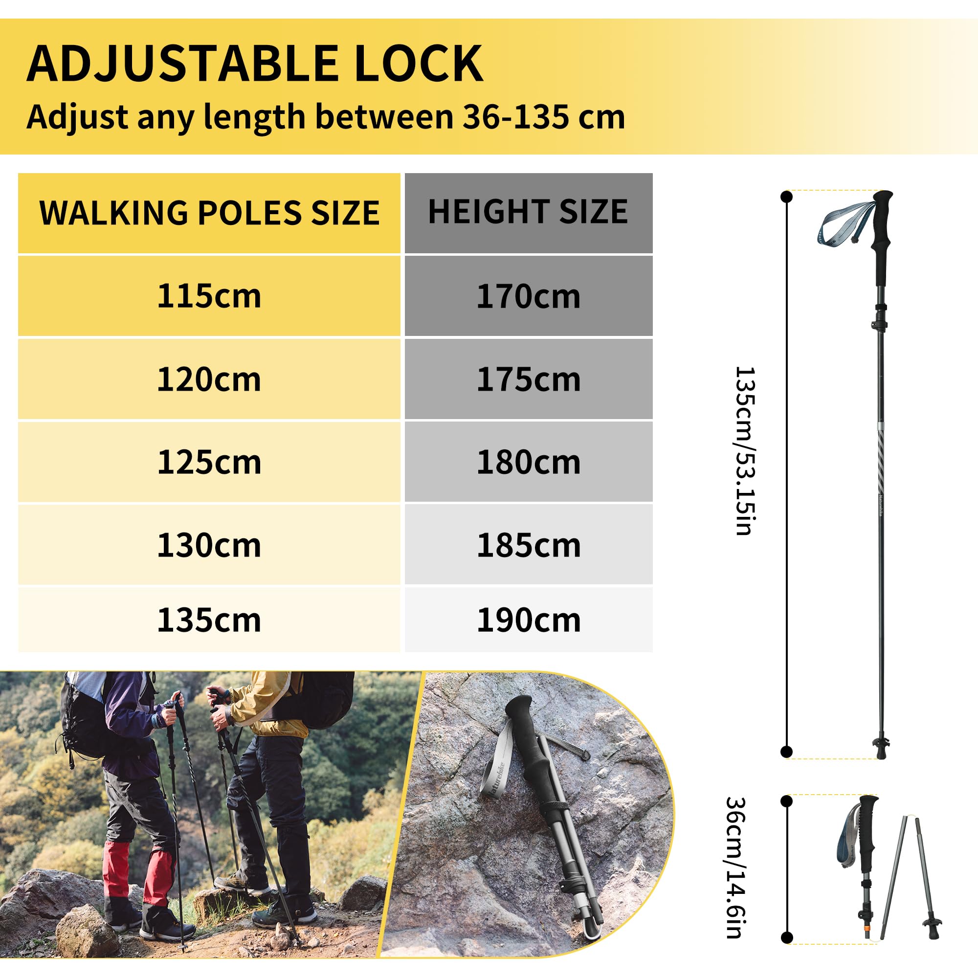 Naturehike Bâtons de randonnée 7075 Aluminium Bâtons de