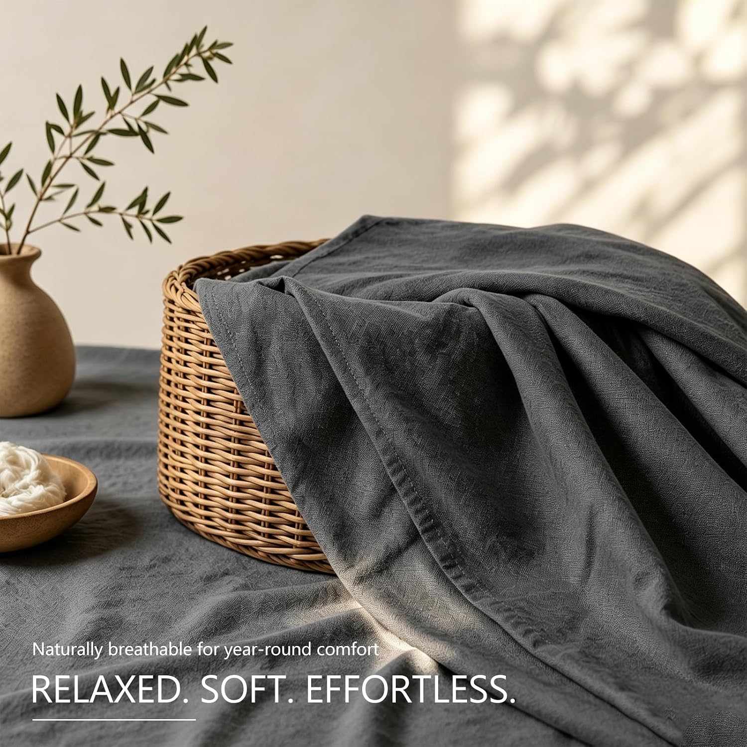 MEISHANG 100% French Linen Sheets California King,4 Pcs,18-24" Deep Pocket