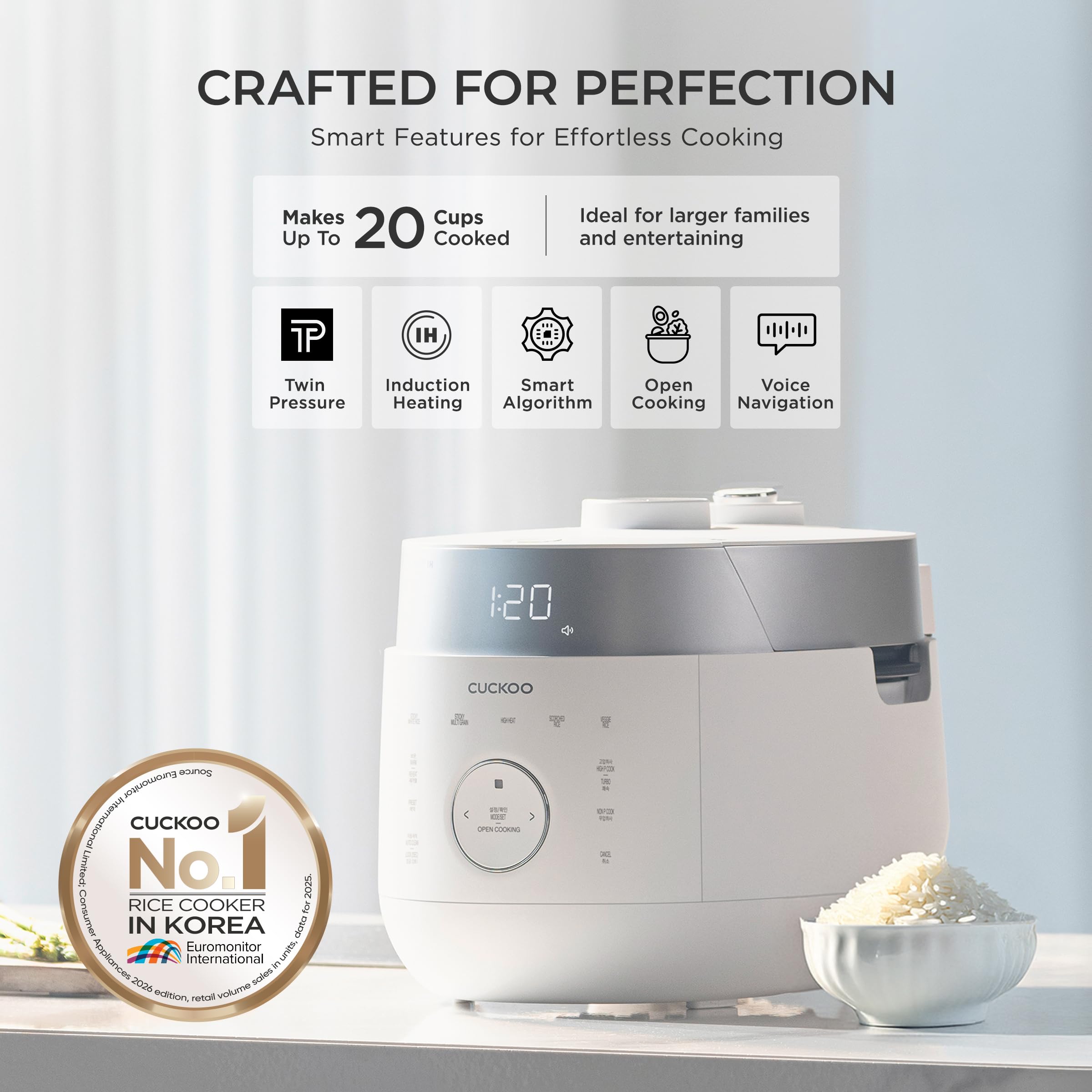 CUCKOO Cuocere riso e piroscafo con 16 programmi, a induzione, senza pressione, funzione di cottura aperta, timer, pentola interna in acciaio inox antiaderente (fino a 10 persone), funzione di
