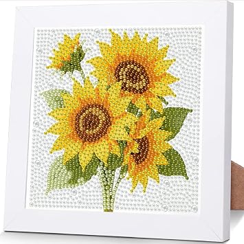 Tiwabb Diamond Art Painting Kits for Kids with Frame,Sunflower Diamond Art for Kids Ages 4-8-12,Diamond Painting for Kids Beginners 5D Full Drill Gem Art for Kids DIY Crafts for Girls 8-12 7x7 Inch