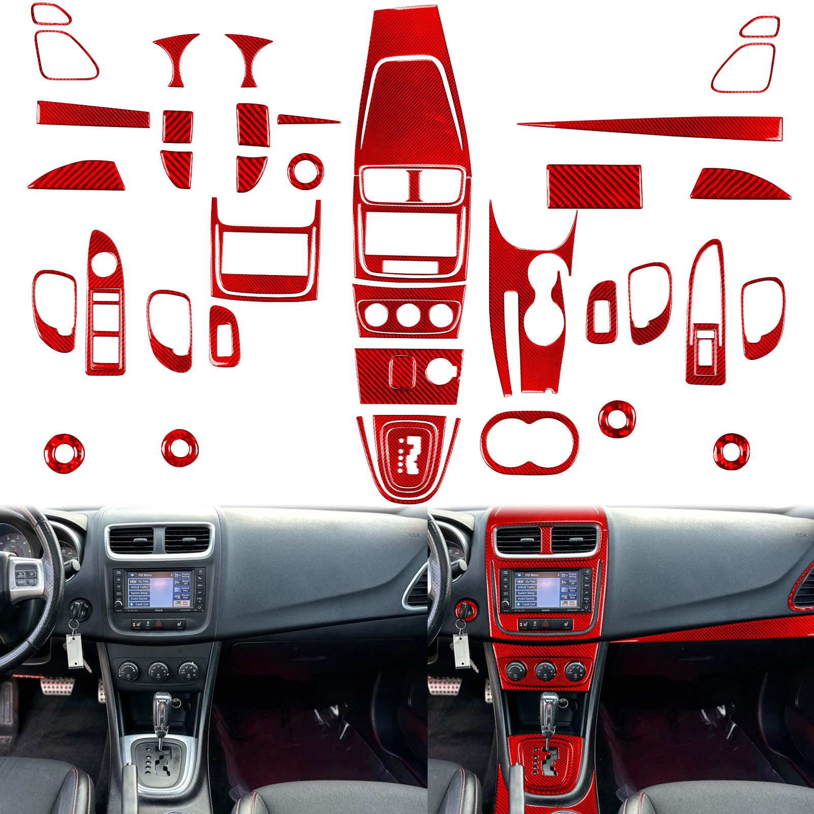 Generic Real Quality Soft Carbon Fiber Car Interior Decoration Decal Trim Full Sticker Set Auto Premium Sticker Cover Compatible with Dodge Avenger 2011 2012 2013 2014 Interior Trim Accessories Red