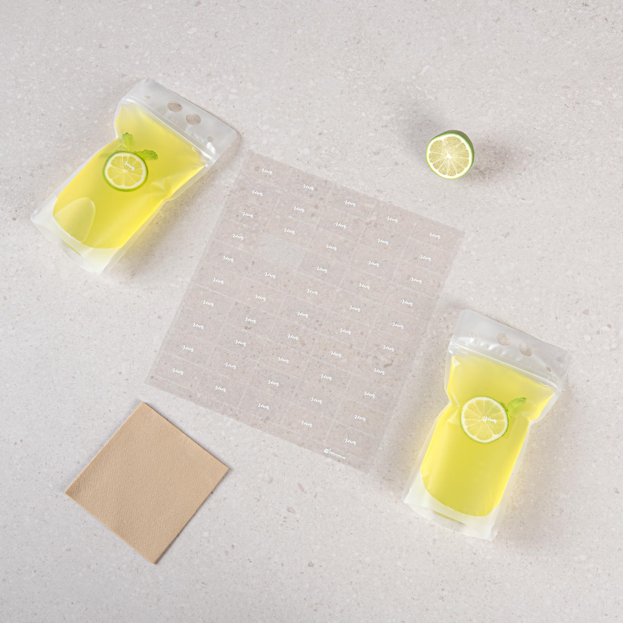 Label Tek - Etiqueta de plástico para ron, transparente con fuente blanca, resistente al agua, 5 x 2,5 cm, caja de 100 unidades