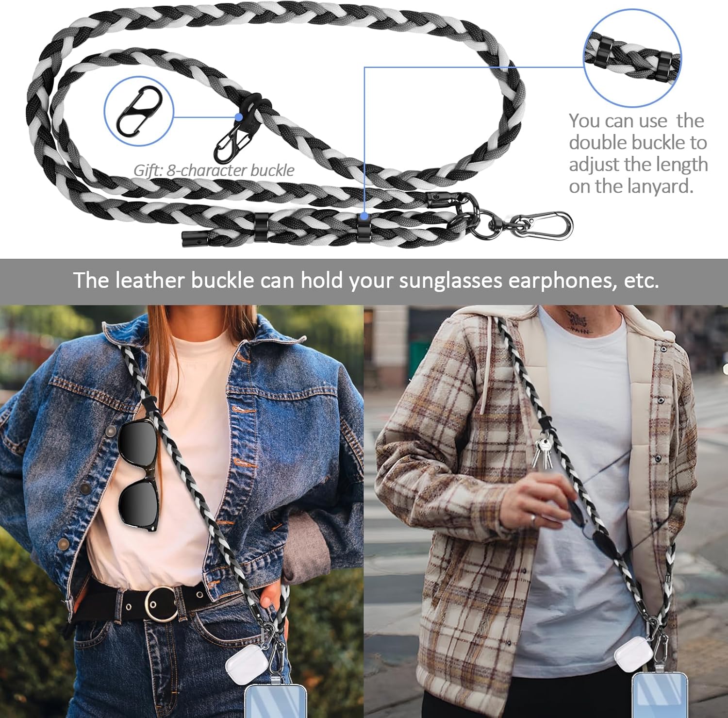 AULEEP 2pcs Cell Phone Lanyard, Crossbody Phone Lanyard Adjustable Lanyard, Universal Anti Theft Neck Lanyard Wrist Strap for Women Men (Black) - Image 6