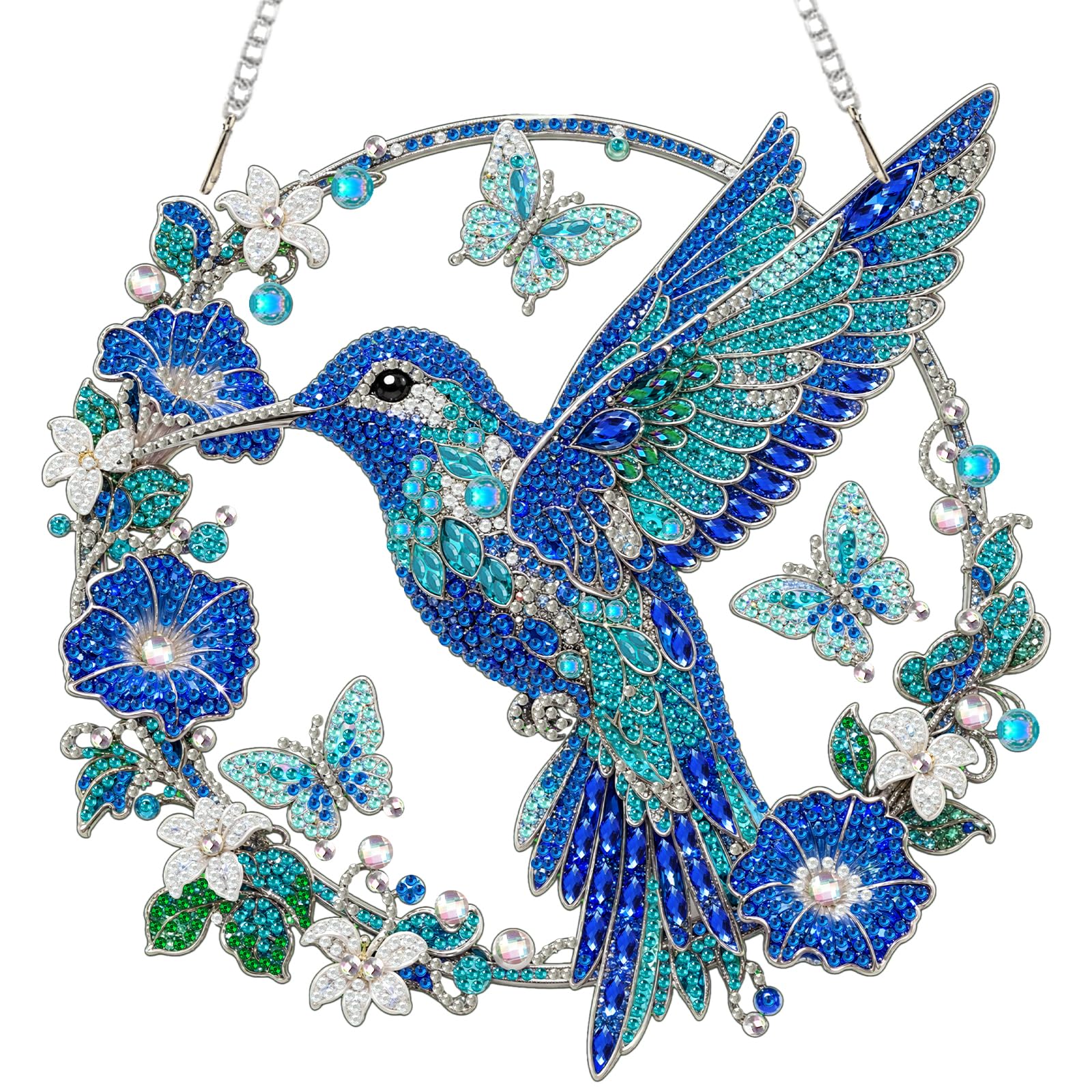POETRYDRAW Blue Morning Glory Hummingbird Diamond Art Pendant 9.45x9.45