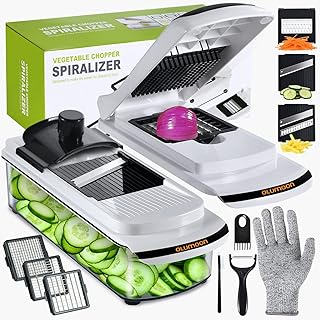 Vegetable Chopper,Olumoon All-in-1 Mandoline Slicer for Kitchen with 6 Blades, Onion Chopper & Cutters with Container, Veg...