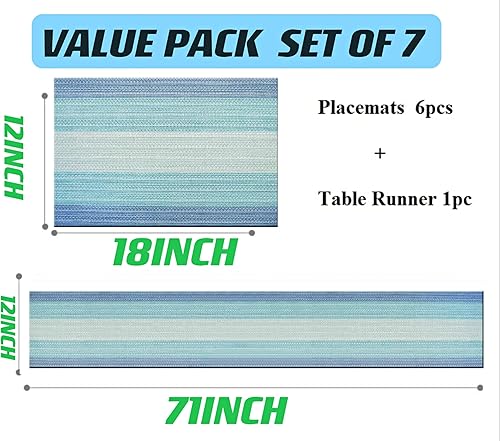 Miniatura 2 de WANGCHAO Manteles individuales y camino de mesa, juego de 6 manteles individuales con caminos de mesa para mesas de cocina, comedor, manteles