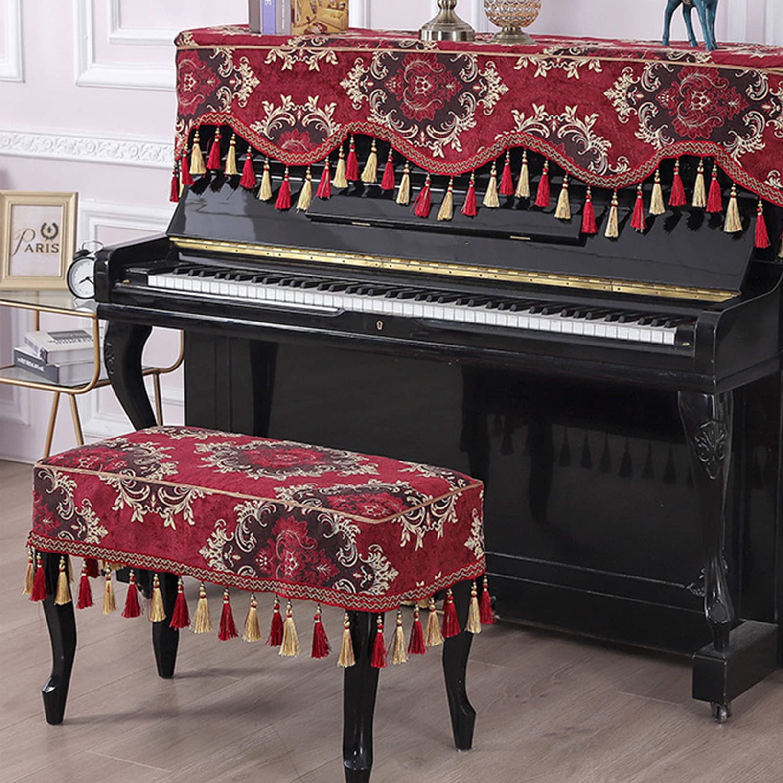 Coperture in Tessuto Poncho per Pianoforte, Mezza Copertura per Pianoforte alla Moda di Lusso, Copertura per Tastiera Elettronica per Pianoforte,Red