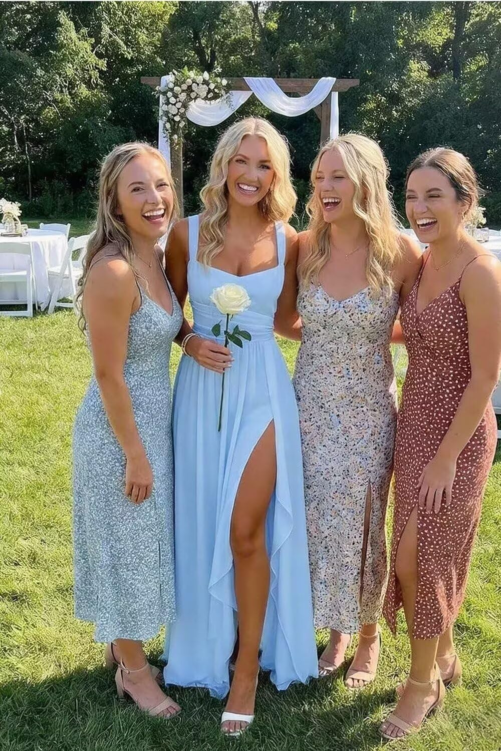 Women's Chiffon Bridesmaid Dresses Long with Slit Spaghetti Strap Pleated Formal Dress ZU097