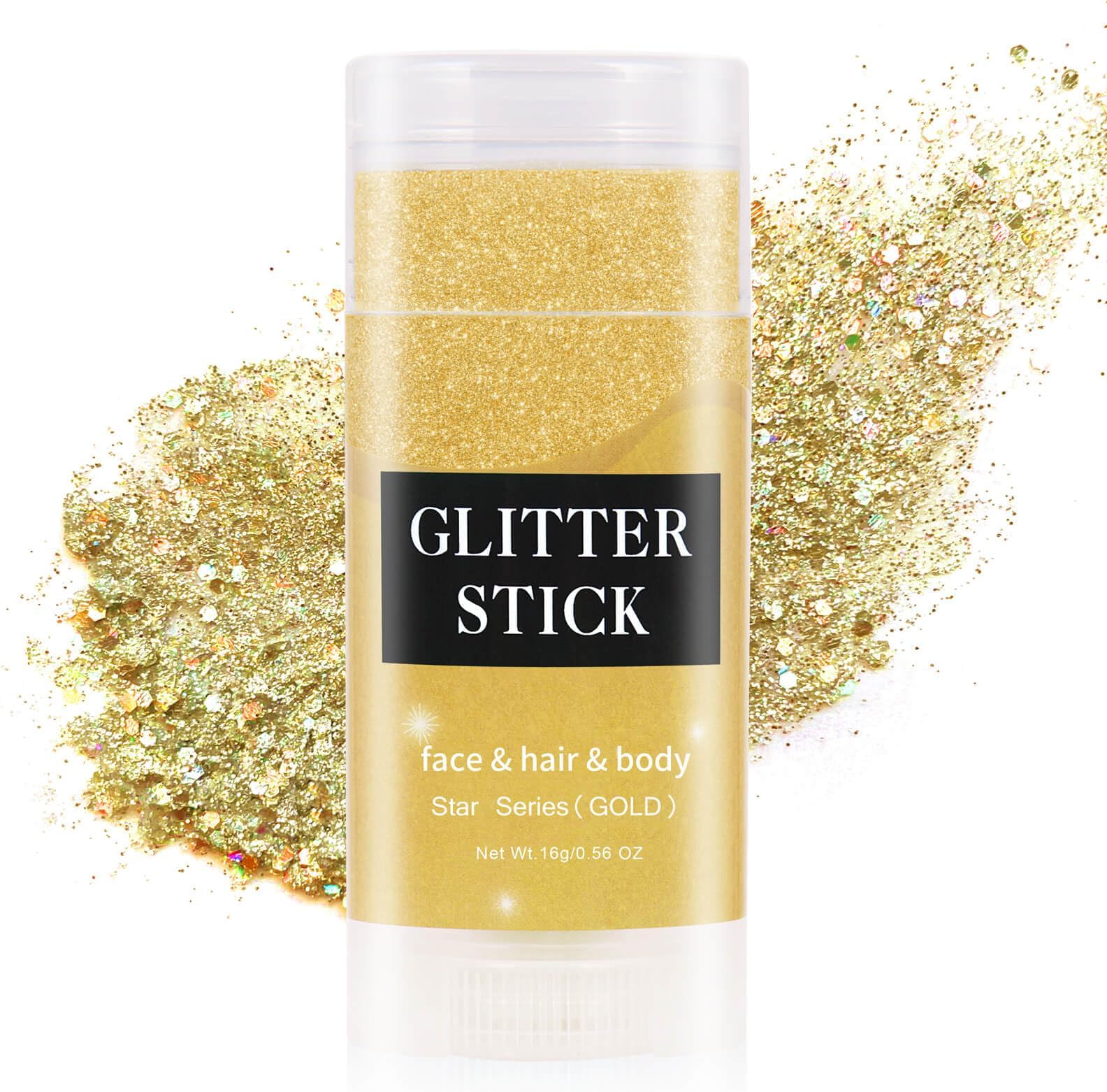 MEICOLY St Patricks Gold Face Body Glitter Stick,St Patricks Day Accessories Outfits for Women,Hair Glitter Makeup,Mermaid Chunky Glitter Face Paint,Waterproof Sparkle Face Glitter for Country Concert