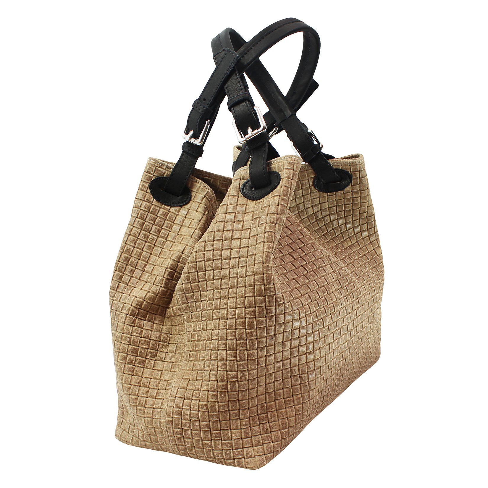 Chicca Borse Borsa a Mano Stampa Intrecciata da Donna con Tracolla in vera pelle made in Italy - 34x29x18 Cm