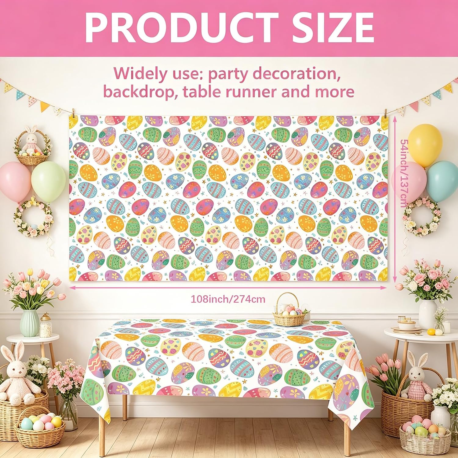 BeadRiver 3 Pack Easter Tablecloth - Colorful Easter Eggs Table Cloth, Disposable Plastic Rectangle Table Cover for Easter Party Decorations, Spring Table Decor, Home Kitchen Dining Party Supplies image 3