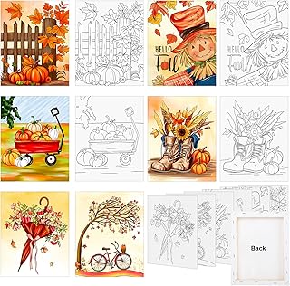 COCHIE 6 Pack 8x10 Inches Fall Leaves Pre Drawn Canvas to Paint, Autumn ...