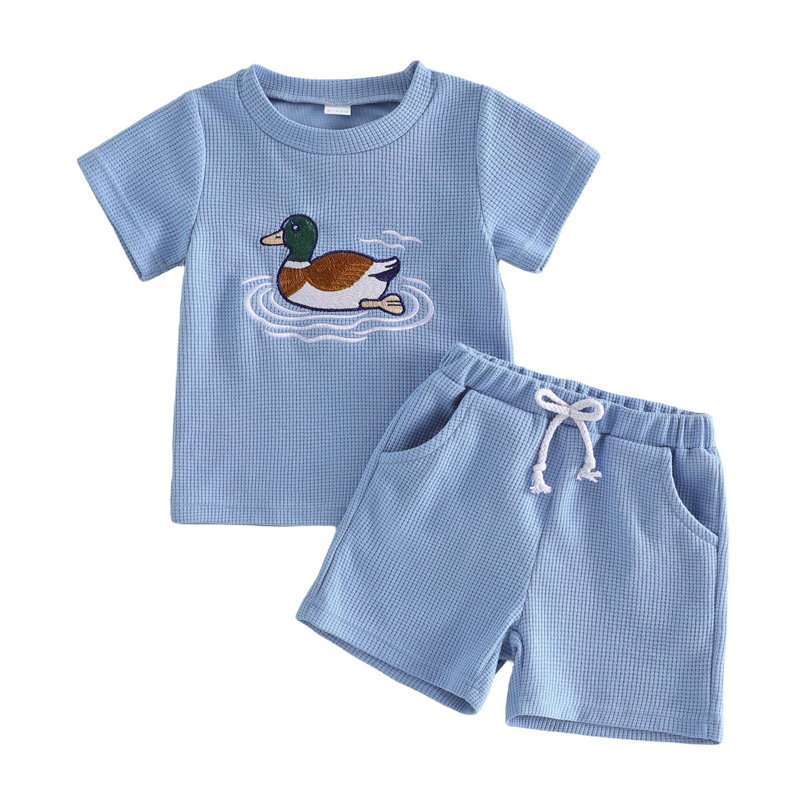 Karwuiio Toddler Baby Boy Summer Clothes Short Sleeve Color Block T Shirt Shorts Set Infant Soft Waffle Outfits