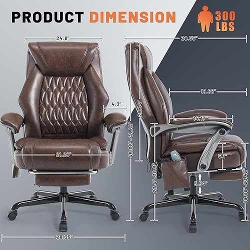 Miniatura 2 de Silla de oficina de masaje con función de calefacción y reposapiés, vibración de 6 puntos, silla de escritorio ergonómica reclinable ejecutiva con