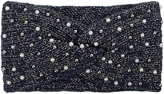 styleBREAKER 04026029 damska opaska na czoło z perłami, metalizowana przędza i węzeł, ciepła zimowa opaska na włosy, opaska na głowę