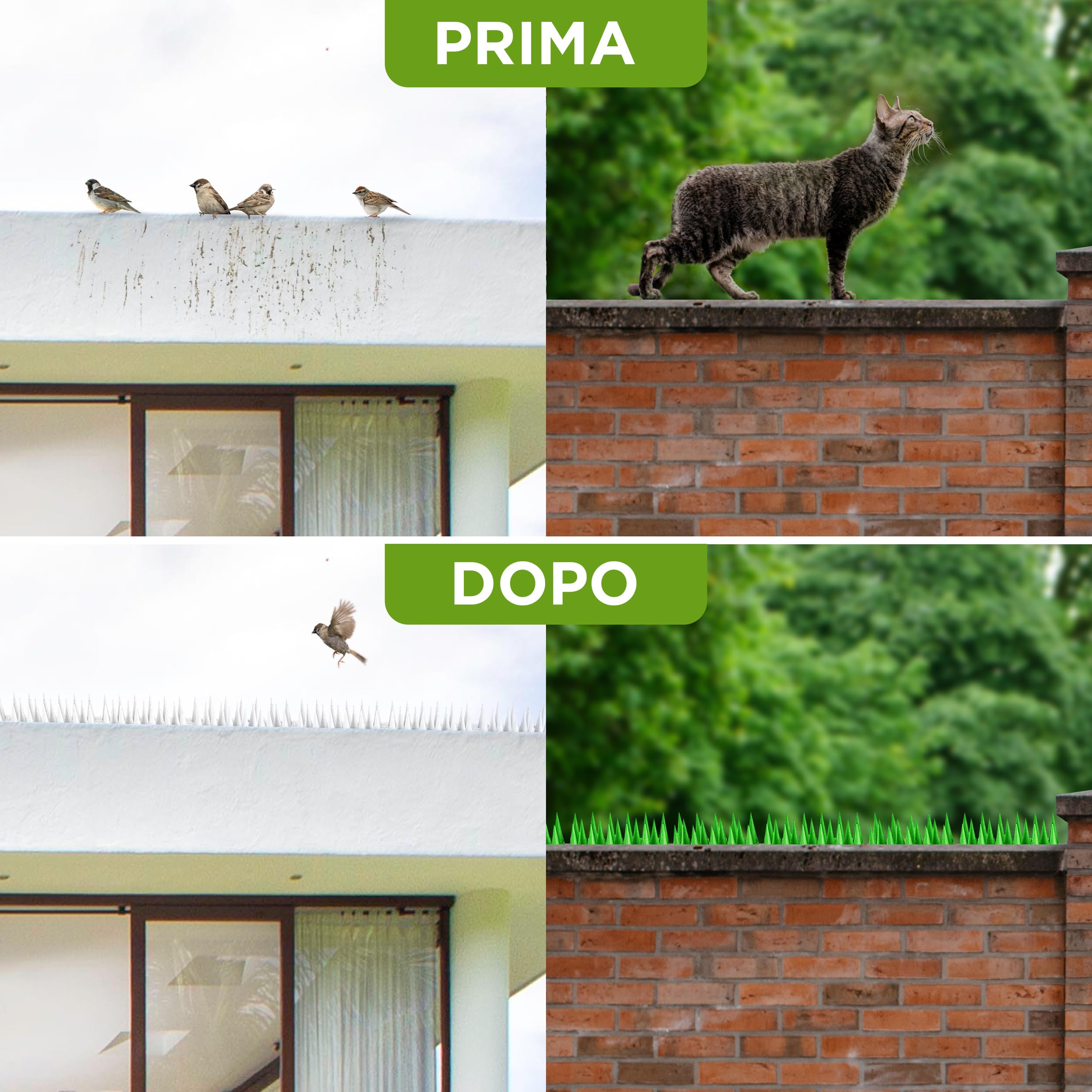 ISOTRONIC - Punte repellenti per Uccelli, Gatti e martore - per recinzioni, davanzali, tetti, Alberi e Giardini (5,4 m | 12 Pezzi | Nero)
