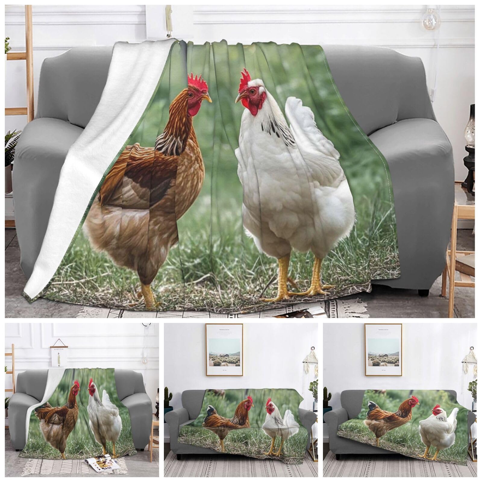 Couverture en flanelle peluche chaude plaid toutes saisons poules