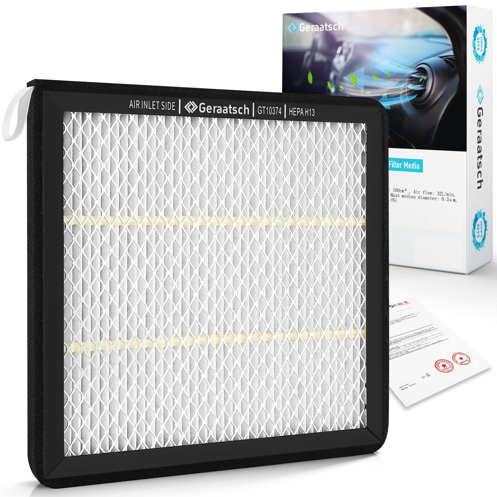 HEPA Cabin Air Filter with Activated Carbon Bean, Tested 99.95% Filtration, Zero deformation, CF10374 for Dodge Dart (2013-2016), Pontiac Vibe (2003-2008), Toyota Tacoma (2005-2023)