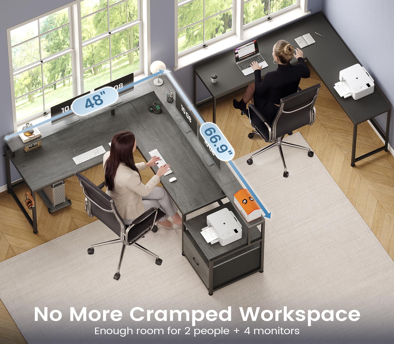 FLEXISPOT EN1 One-Piece Standing Desk, Electric Adjustable with 4 Memory Presets, 176 LBS Capacity, Stable & Quiet, Seamless Desktop for Home Office & Dual Monitors, 48"x24" Black product image 16
