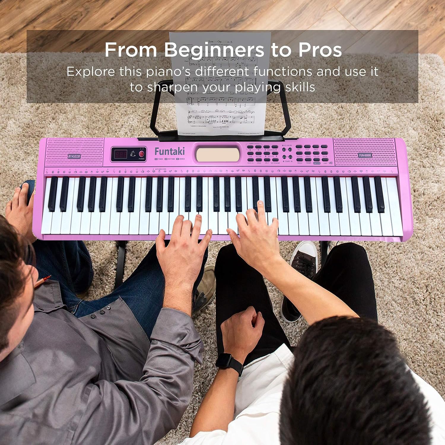 Piano de teclado interactivo de 61 teclas para niños, teclas iluminadas, soporte MIDI, 200 sonidos y canciones de demostración, piano eléctrico portátil para edades de 3 a 7 años principiantes